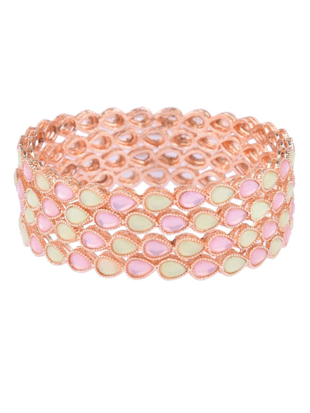 

Efulgenz Set Of 4 Rose-Gold Plated Pink & Green Crystal Stone-Beaded Bangle Set