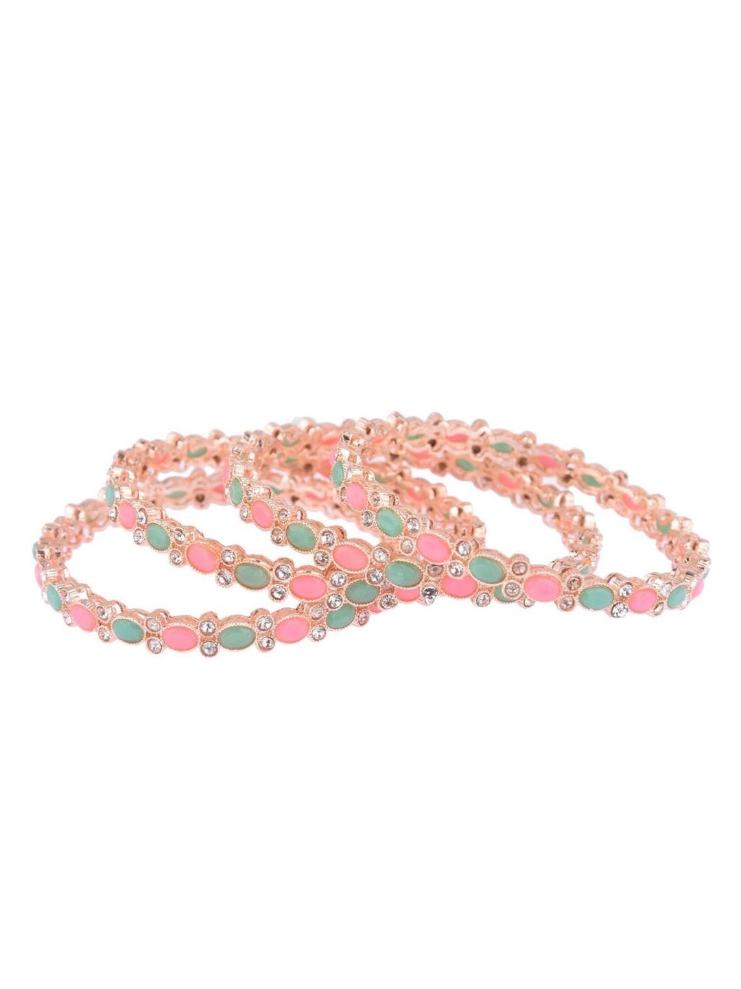 

Efulgenz Rose Gold-Toned & Pink Set Of 4 Crystals-Studded Rose Gold-Plated Bangles