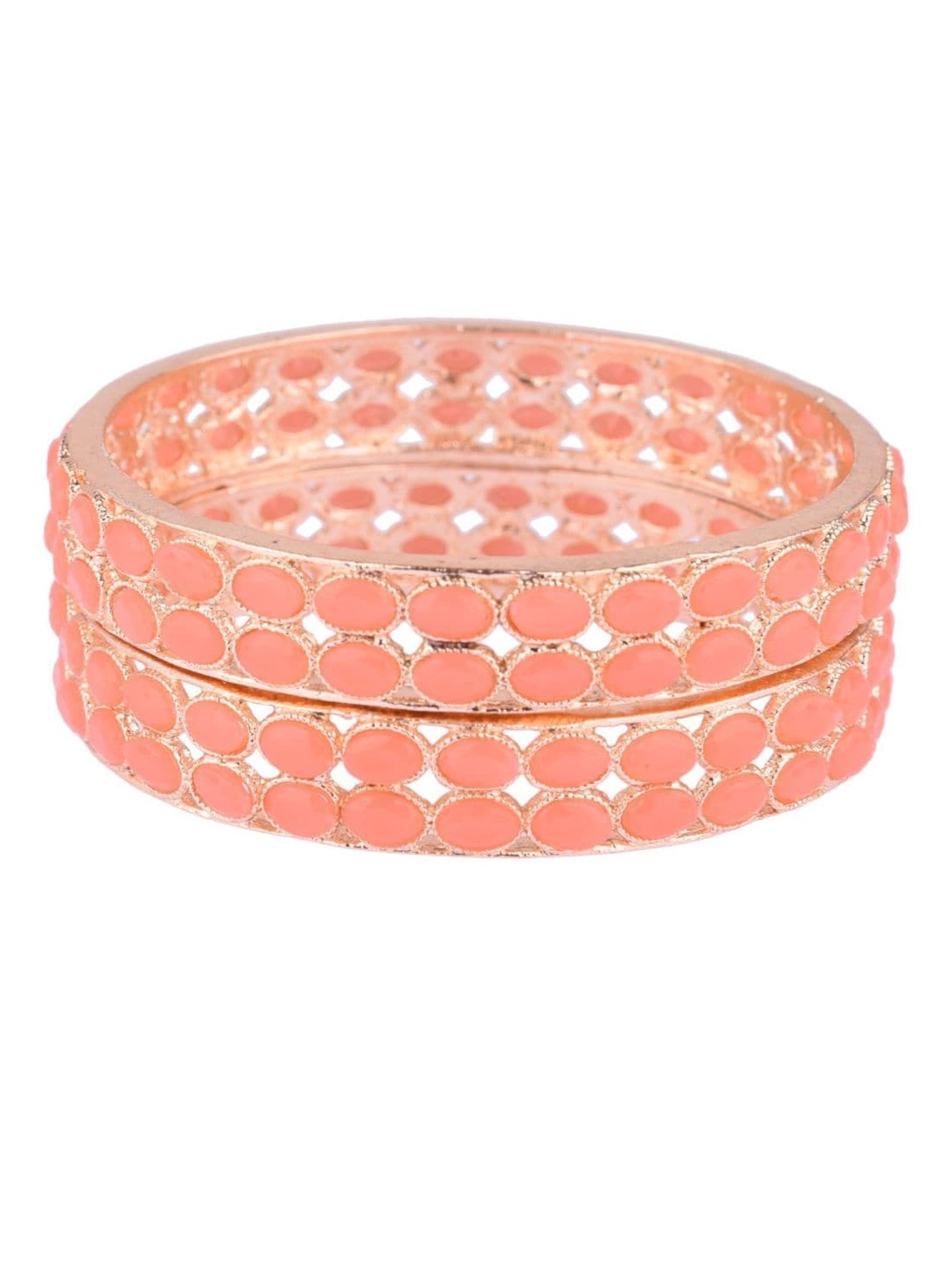 

Efulgenz Women Rose Pack Of 2 Gold-Plated Pink Crystals-Studded Bangles