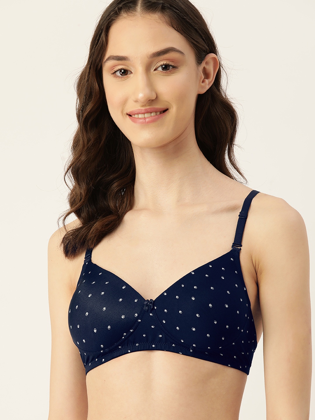 

DressBerry Printed Medium Coverage Lightly Padded T-shirt Bra, Navy blue