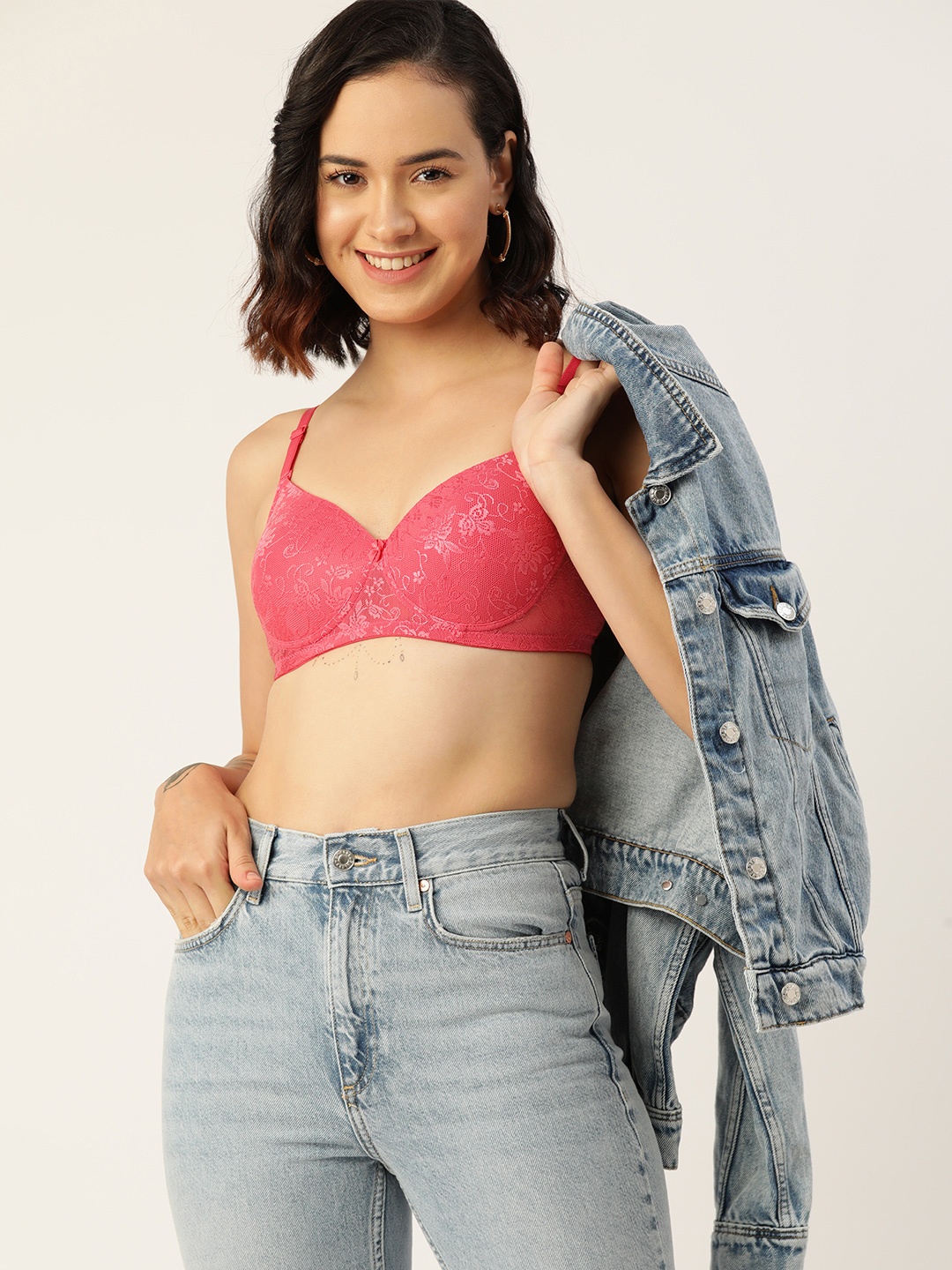 DressBerry Medium Coverage Lightly Padded T-shirt Bra, Pink