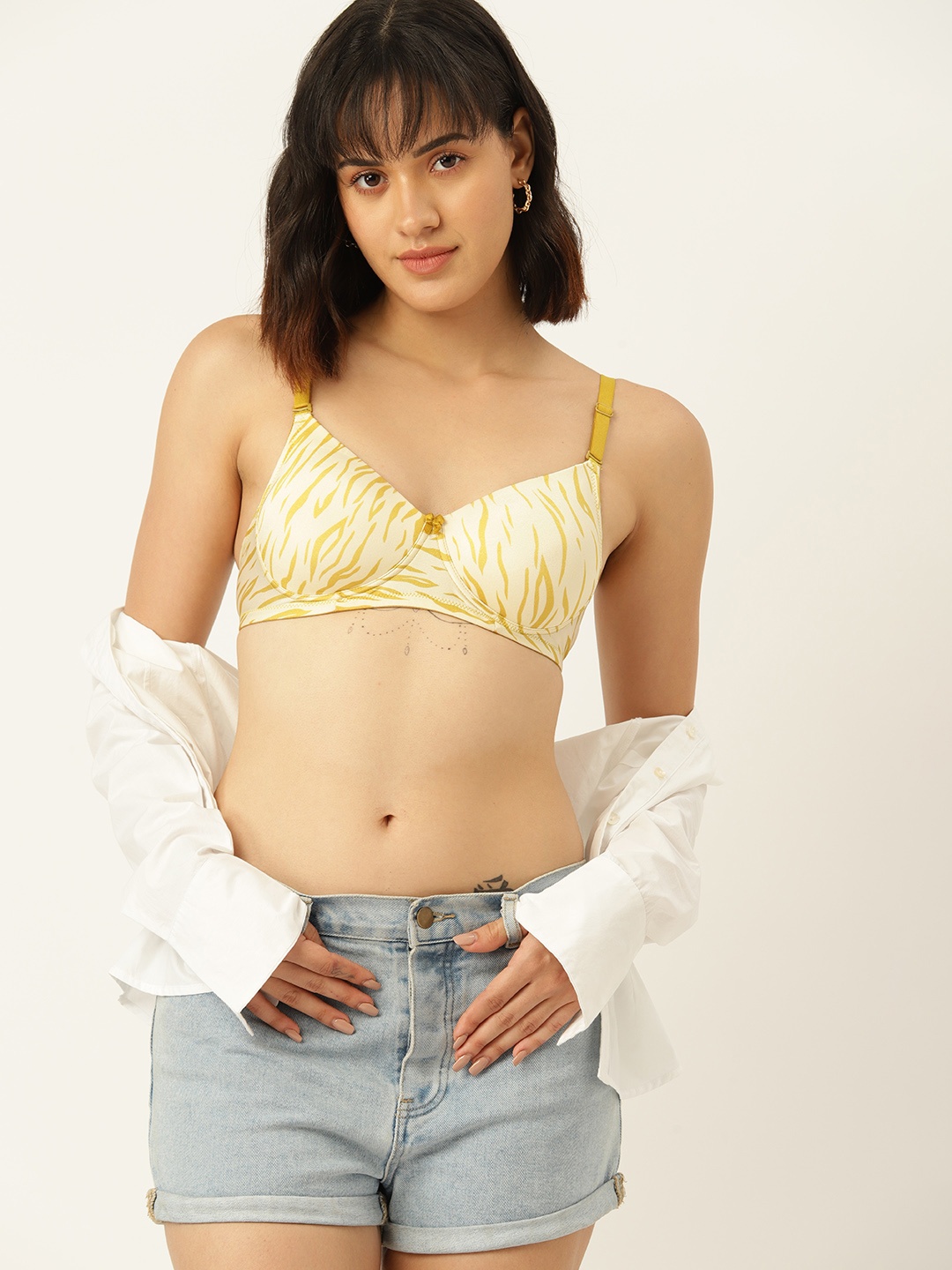 

DressBerry Animal Printed T-Shirt Bra - Medium Coverage Lightly Padded, Cream
