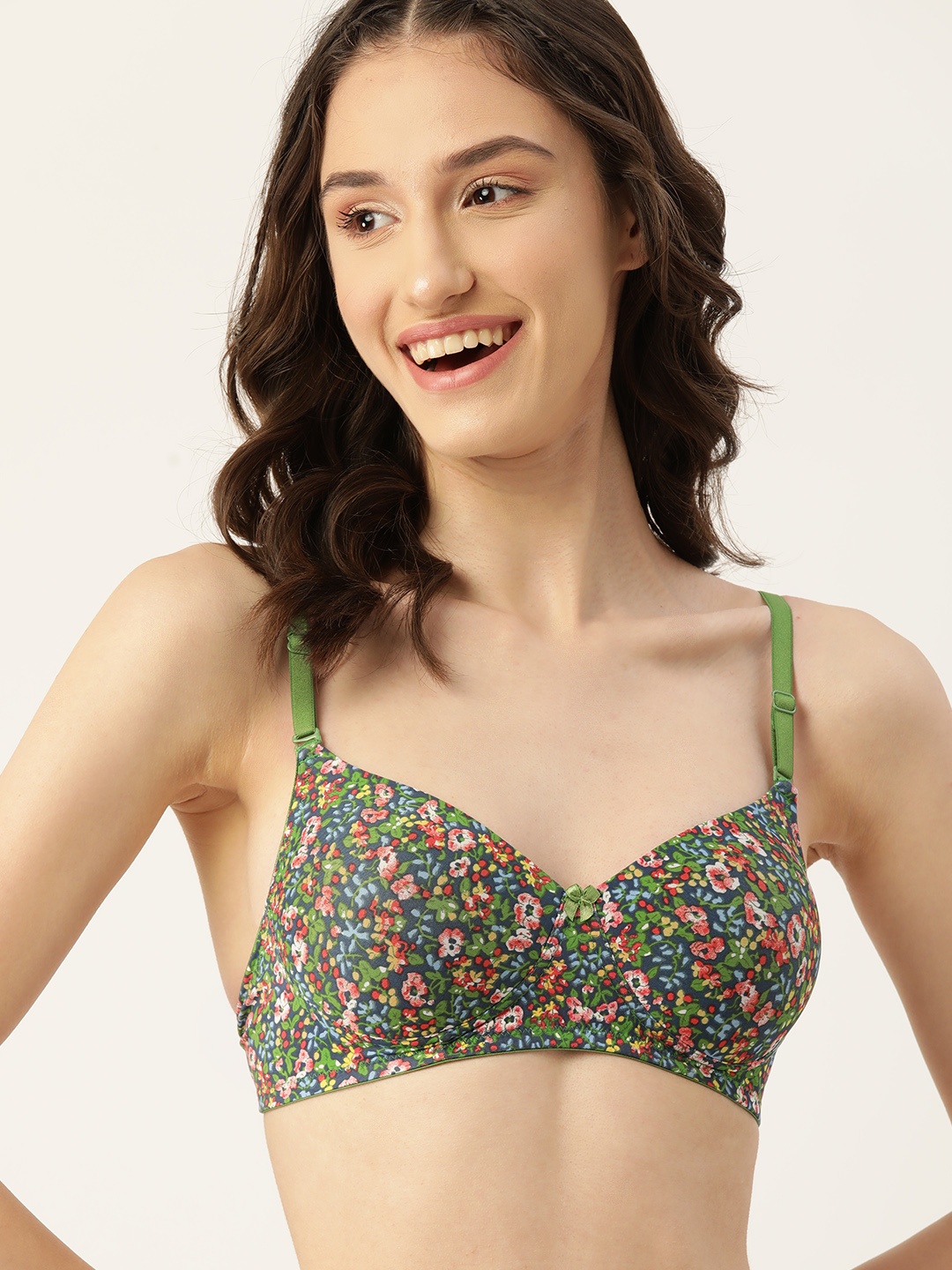 

DressBerry Floral Printed Medium Coverage Lightly Padded Bra, Green