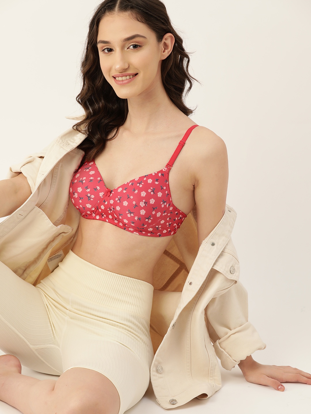 

DressBerry Floral Printed Medium Coverage Lightly Padded Bra, Red