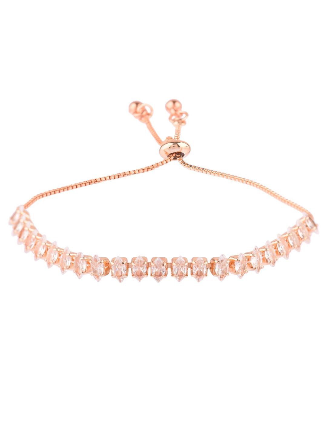 

Efulgenz Women Rose Gold & White Crystals Antique Rose Gold-Plated Charm Bracelet