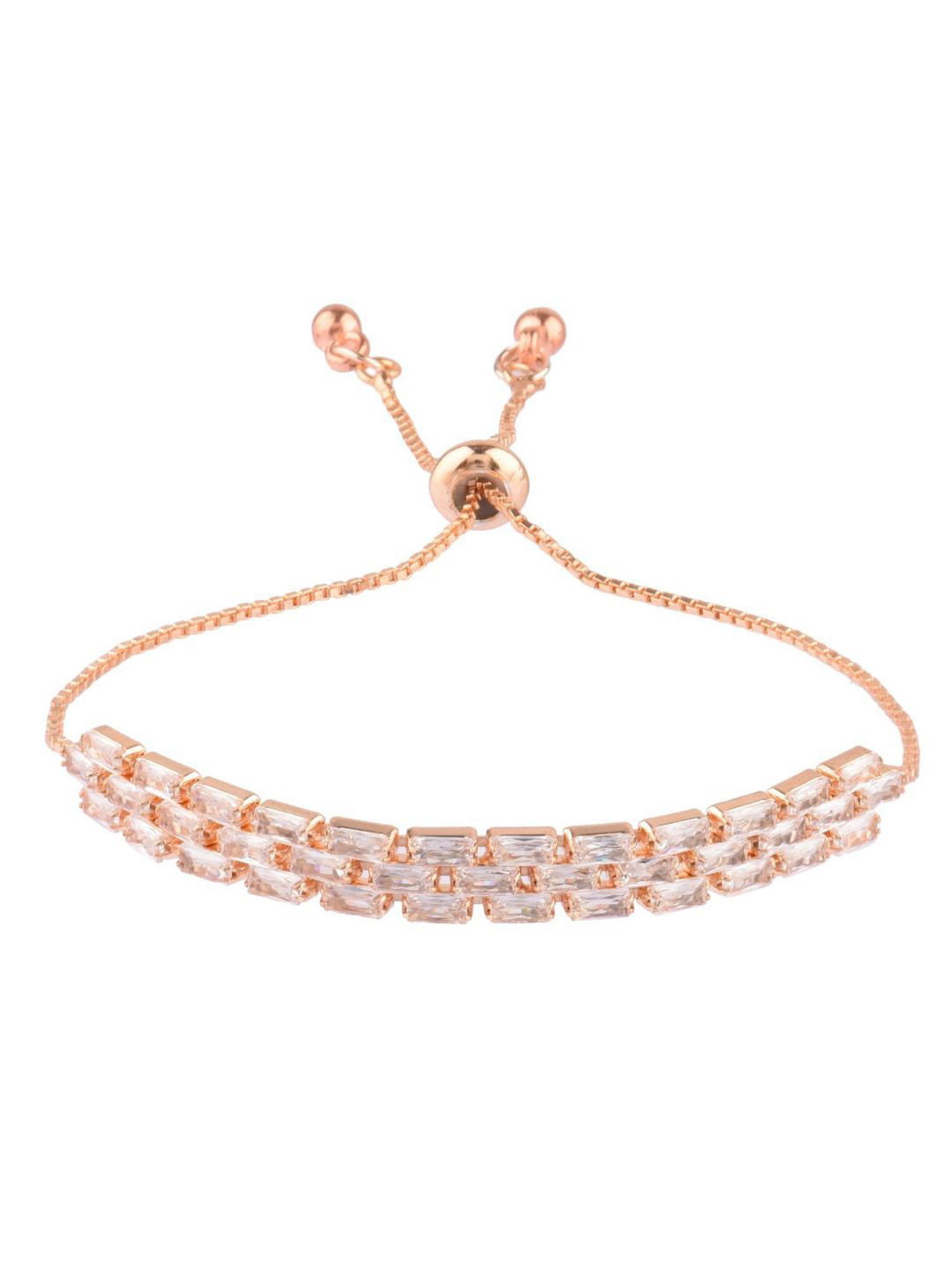 

Efulgenz Women Rose Gold & White Crystals Antique Rose Gold-Plated Charm Bracelet