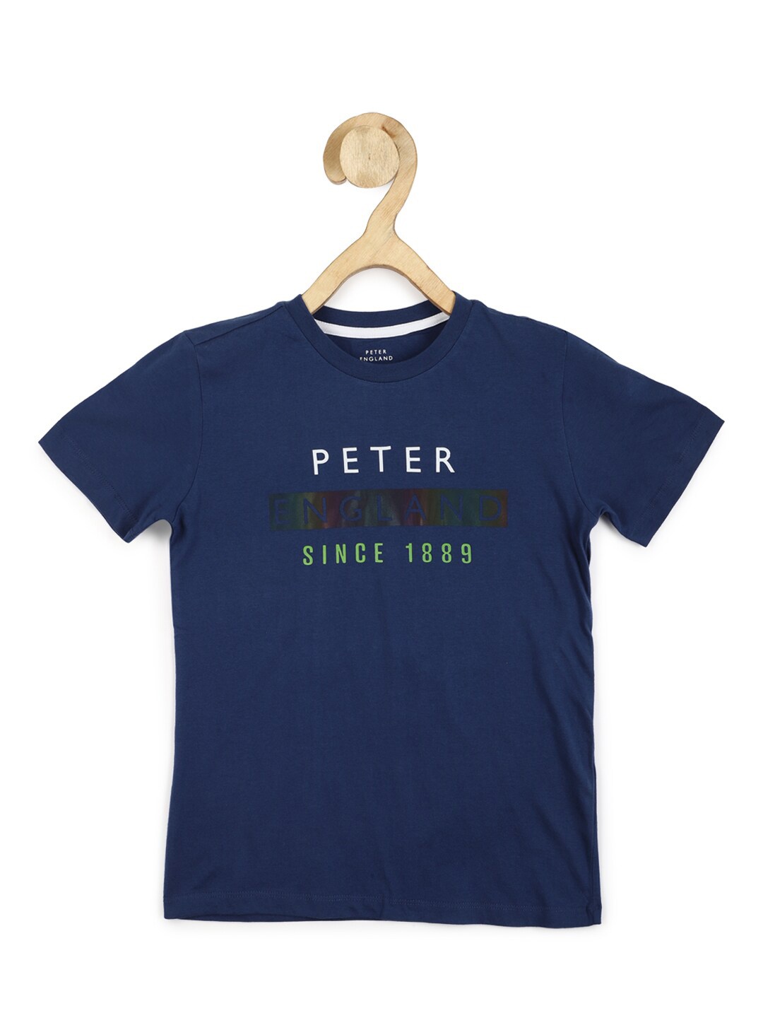 

Peter England Boys Navy Blue Typography Printed T-shirt