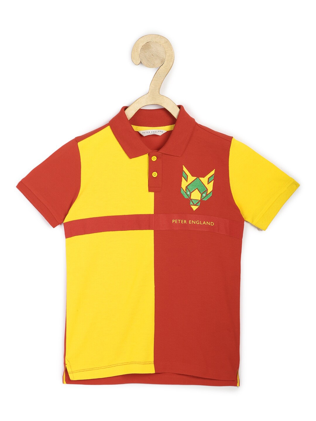 

Peter England Boys Red & Yellow Colourblocked Polo Collar Cotton T-shirt