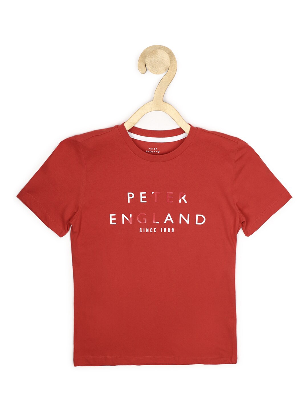 

Peter England Boys Red Typography Printed Cotton T-shirt