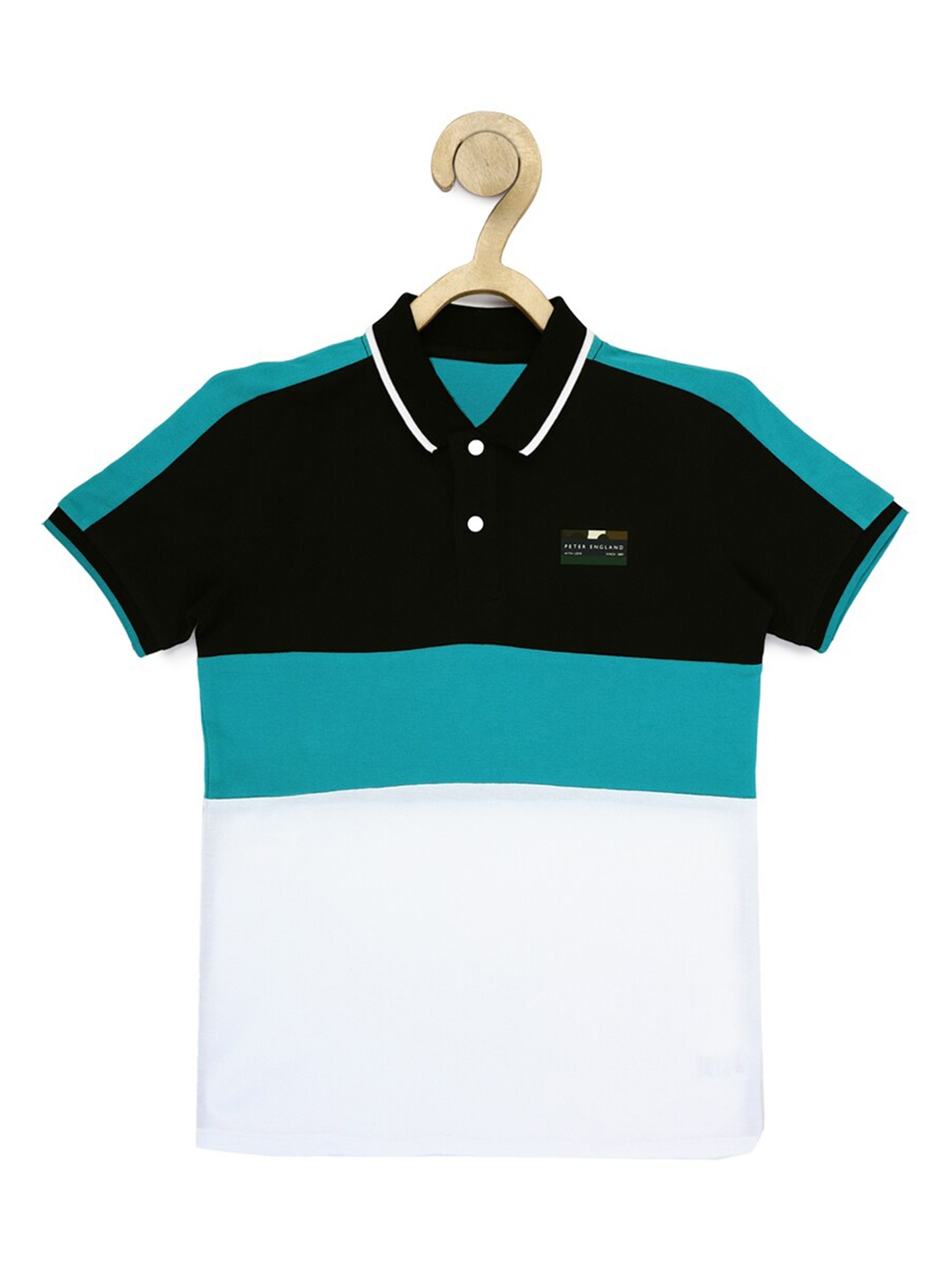 

Peter England Boys White Colourblocked Polo Collar T-shirt