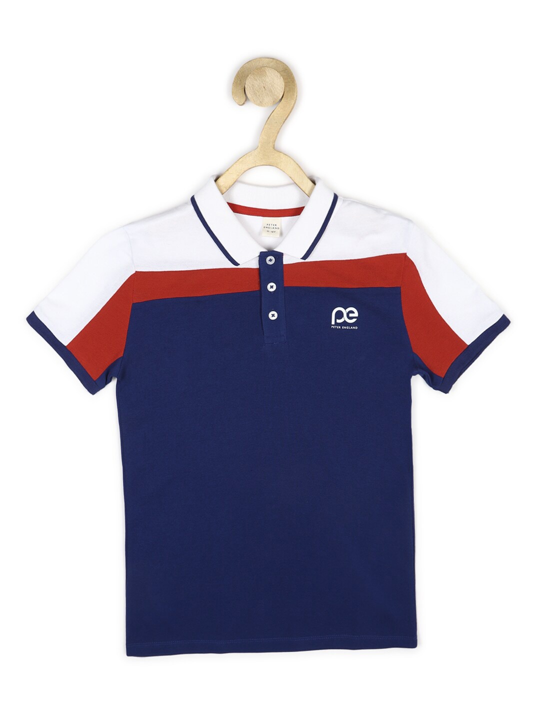 

Peter England Boys Blue Colourblocked Polo Collar T-shirt