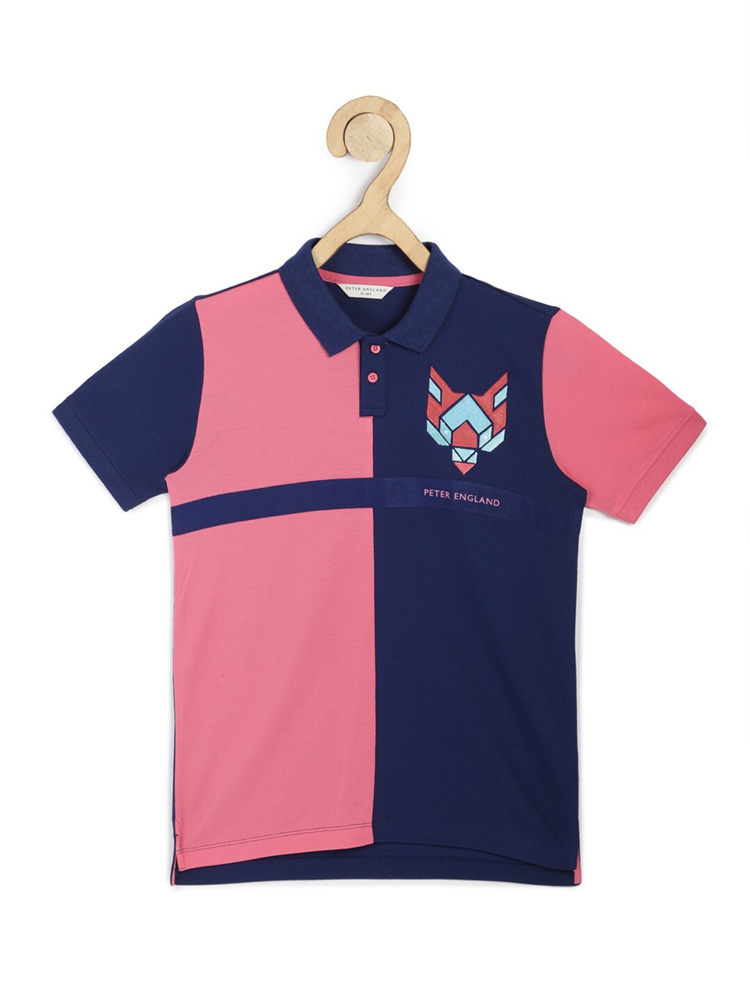 

Peter England Boys Navy Blue Colourblocked Polo Collar T-shirt