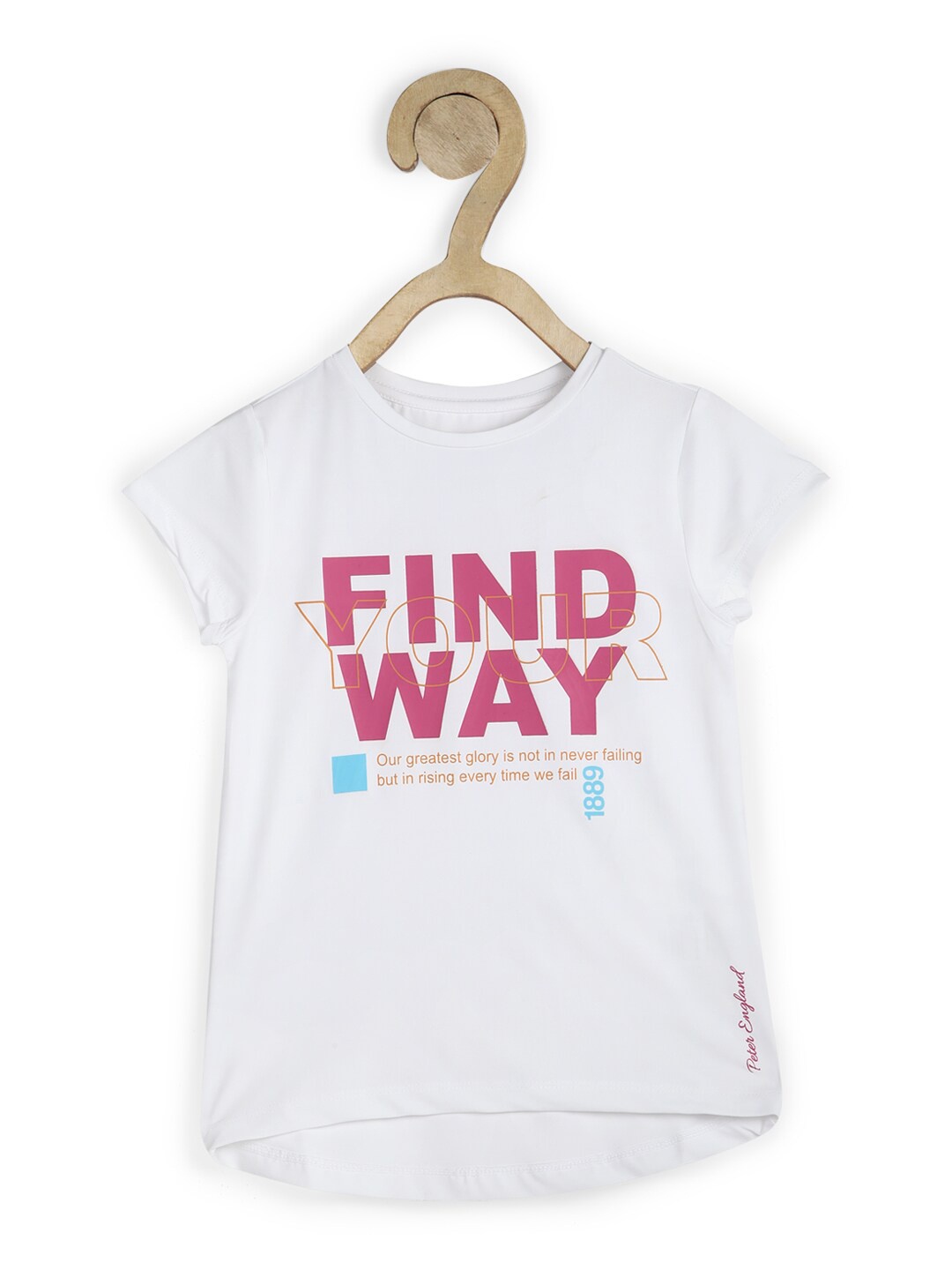 

Peter England Girls White Typography Printed T-shirt