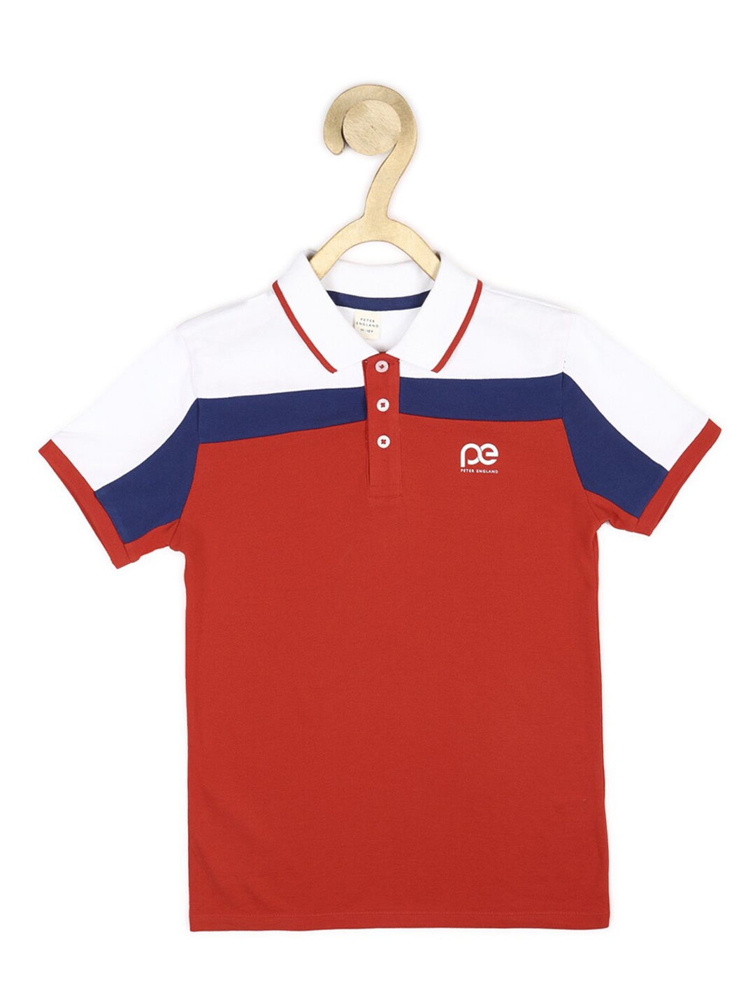 

Peter England Boys Red Colourblocked Polo Collar T-shirt