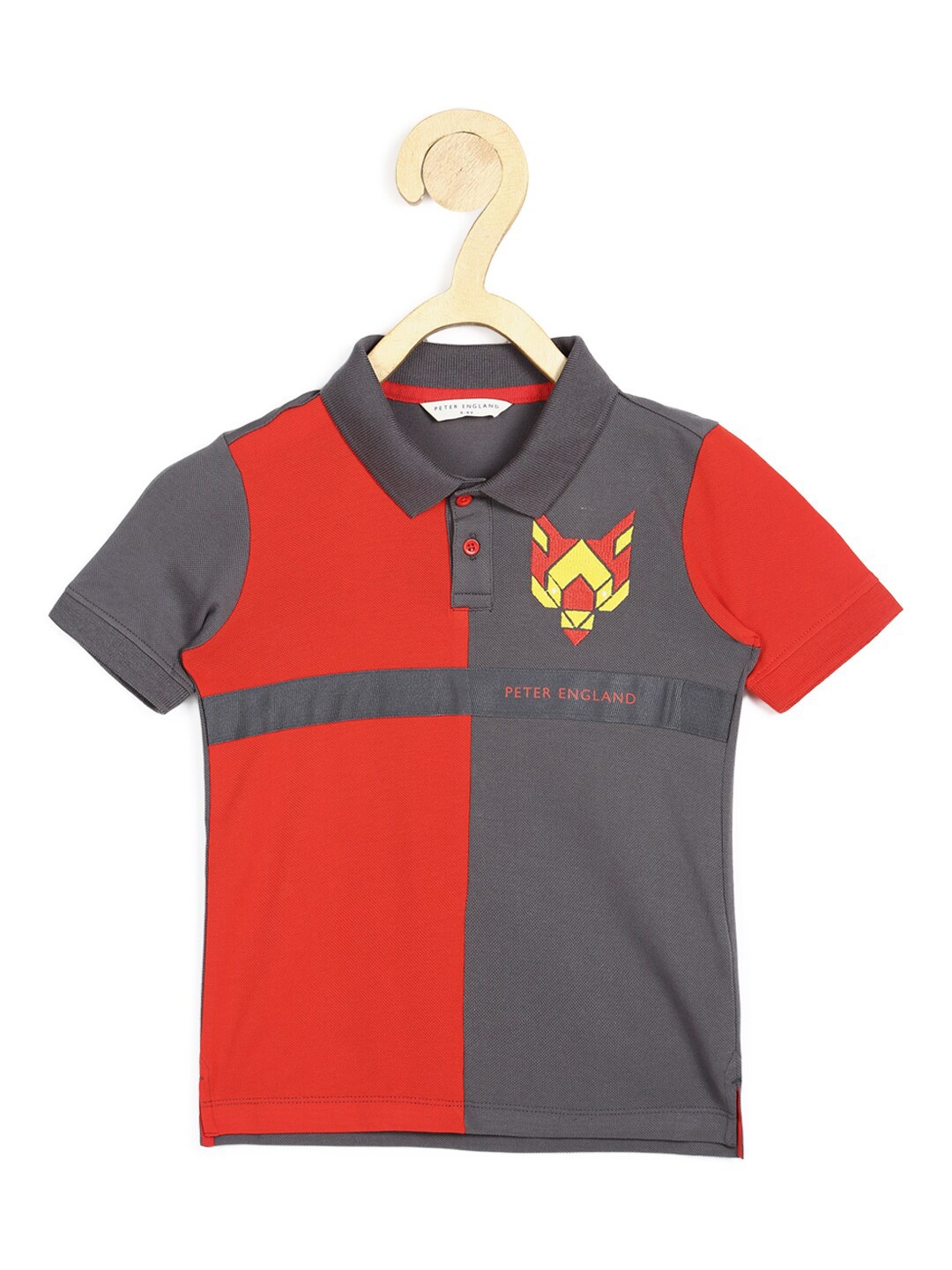 

Peter England Boys Grey Colourblocked Polo Collar T-shirt