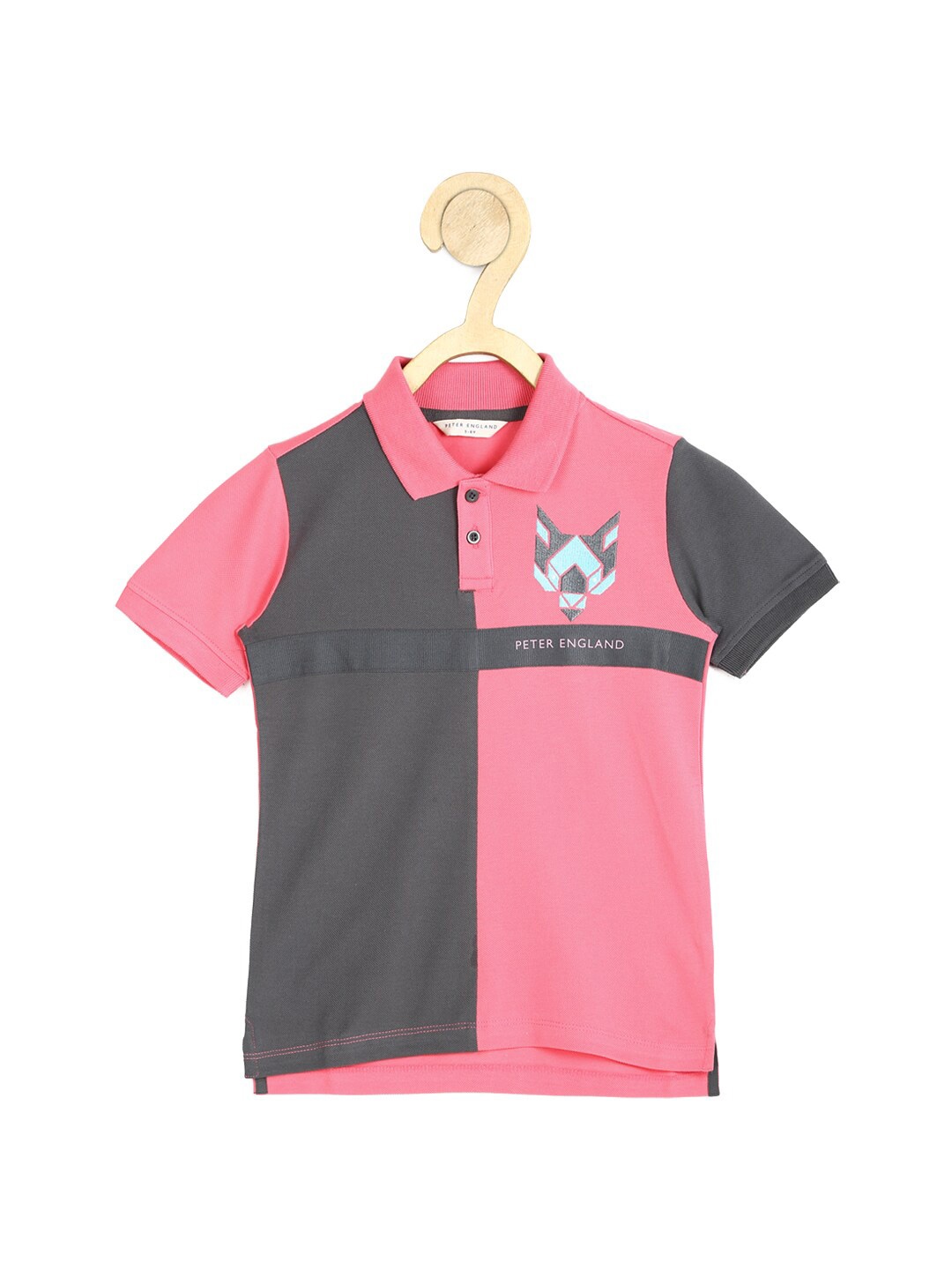 

Peter England Boys Pink Colourblocked Polo Collar Cotton T-shirt