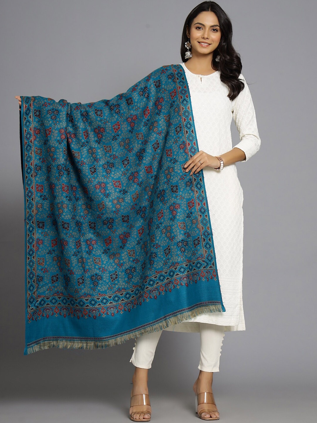 

HANDICRAFT PALACE Women Turquoise Blue Printed Shawl