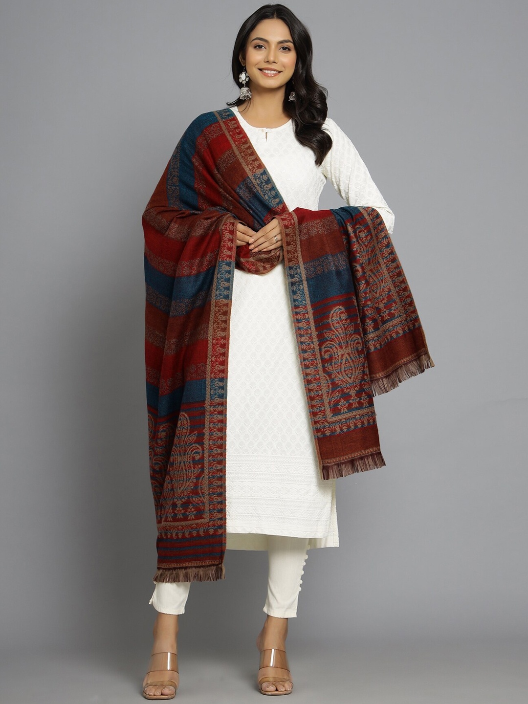 

HANDICRAFT PALACE Women Brown Woven Design Shawl