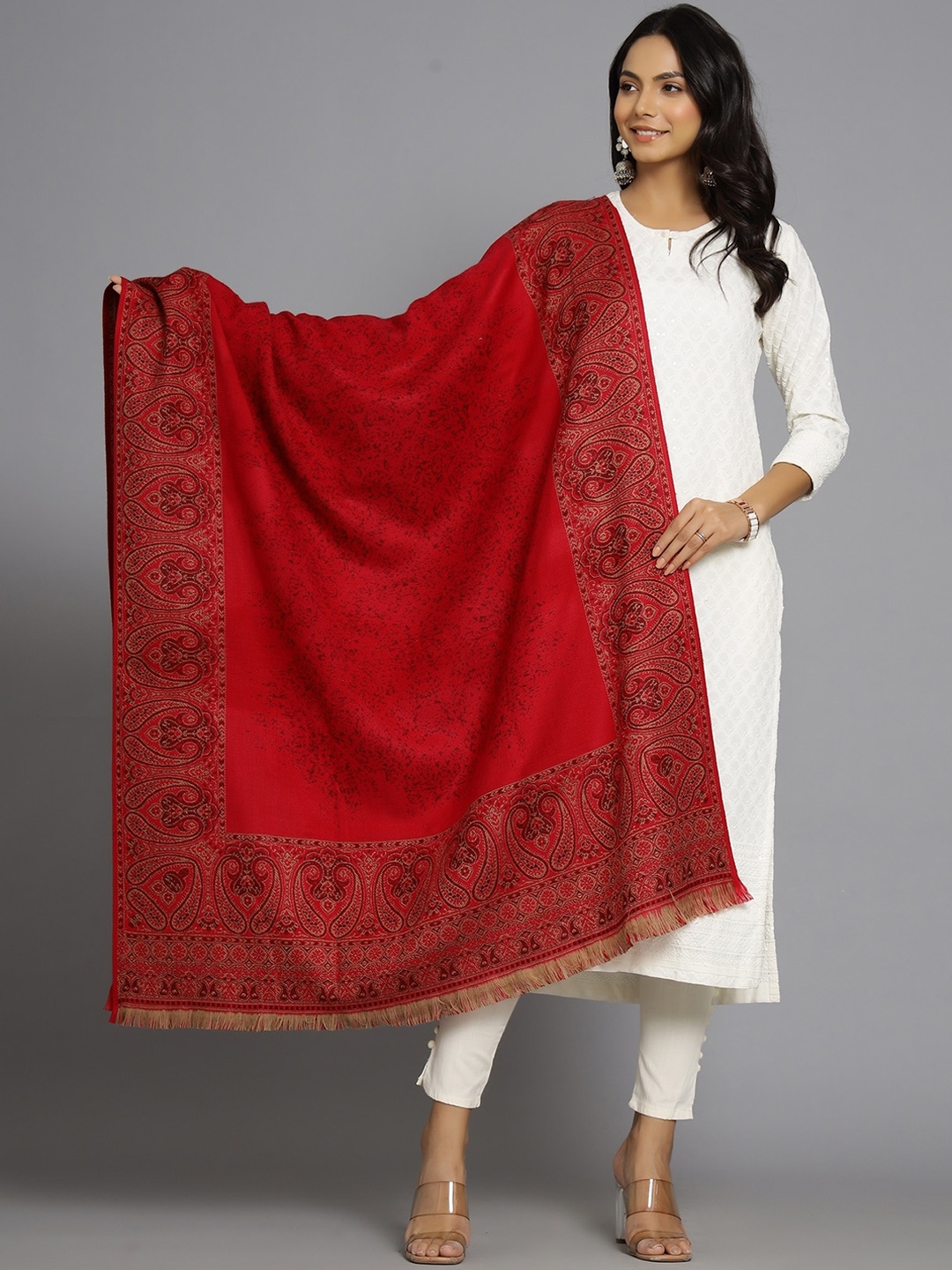 

HANDICRAFT PALACE Women Pink Woven-Design Shawl
