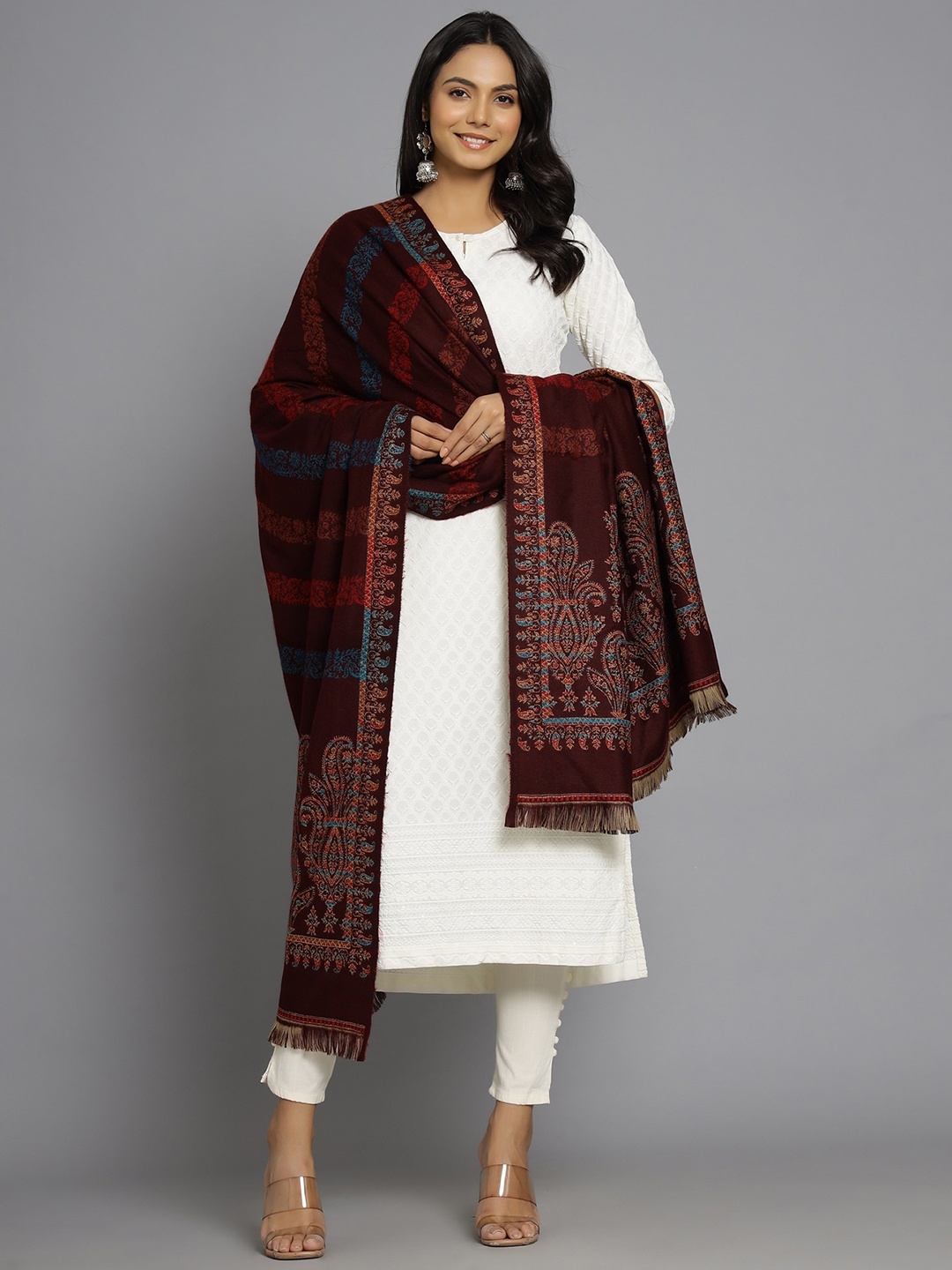 

HANDICRAFT PALACE Women Maroon Woven-Design Shawl