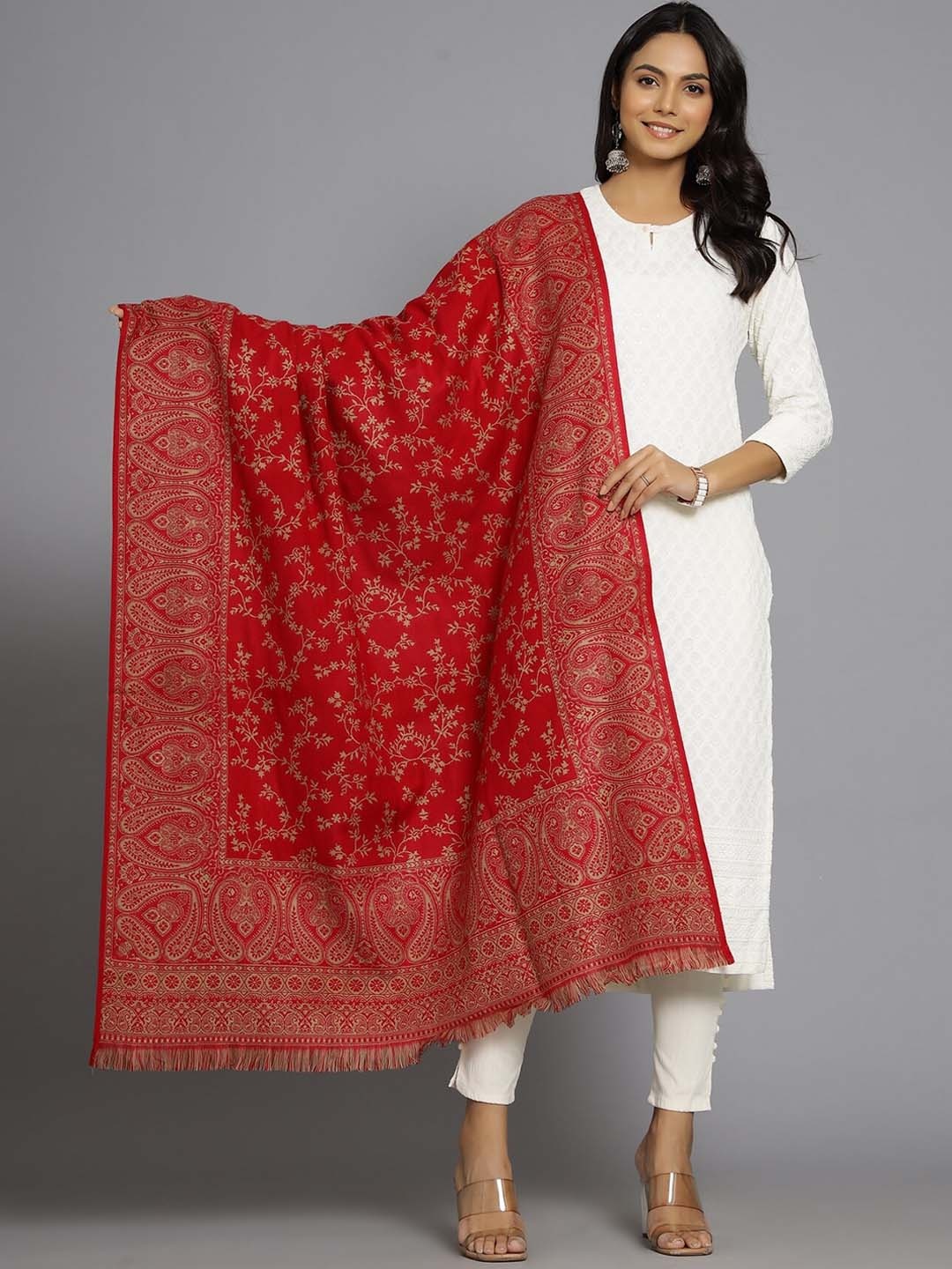 

HANDICRAFT PALACE Women Pink & Beige Ethnic Motifs Jamwar Shawl