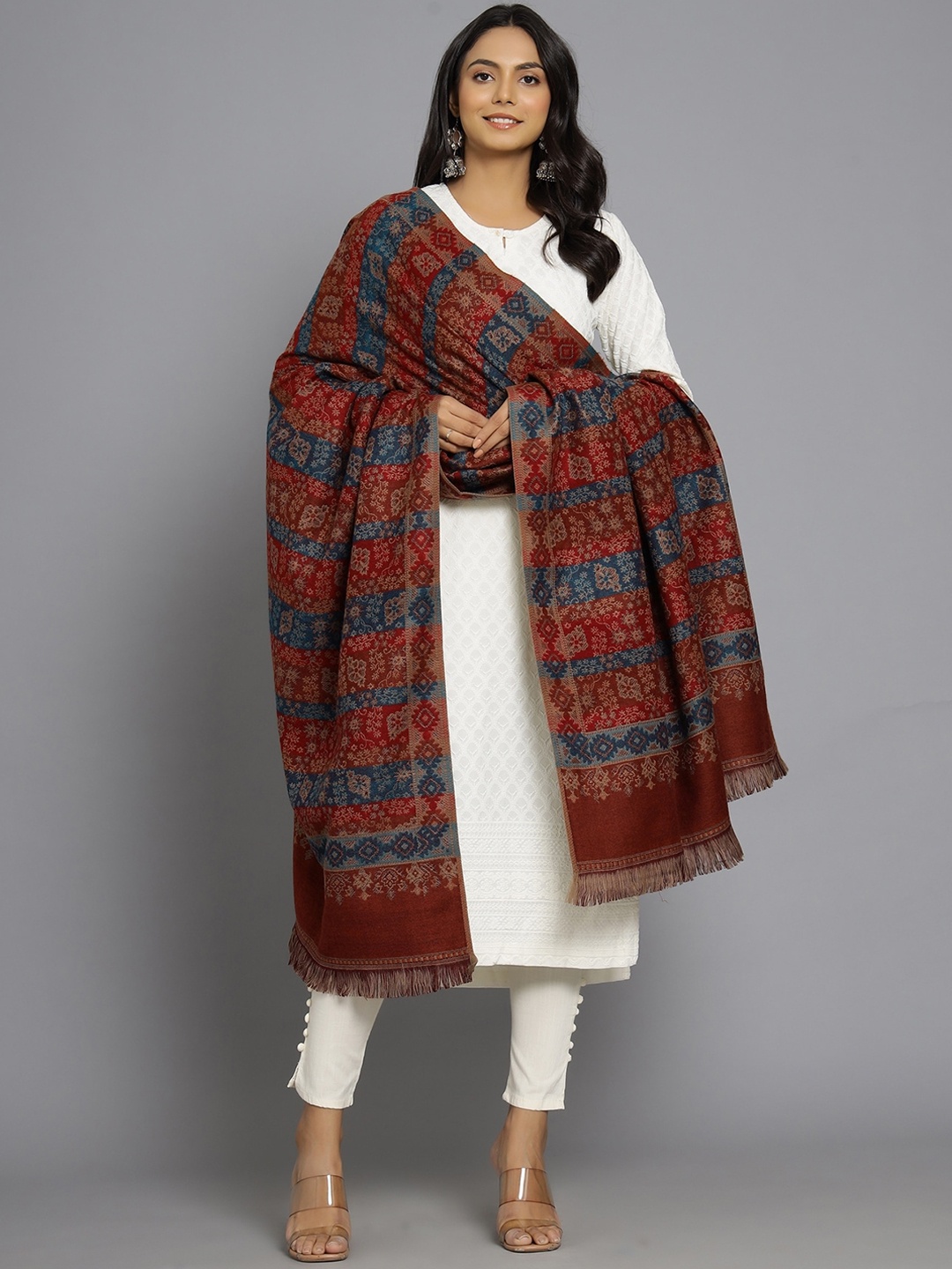 

HANDICRAFT PALACE Women Brown Woven-Design Shawl