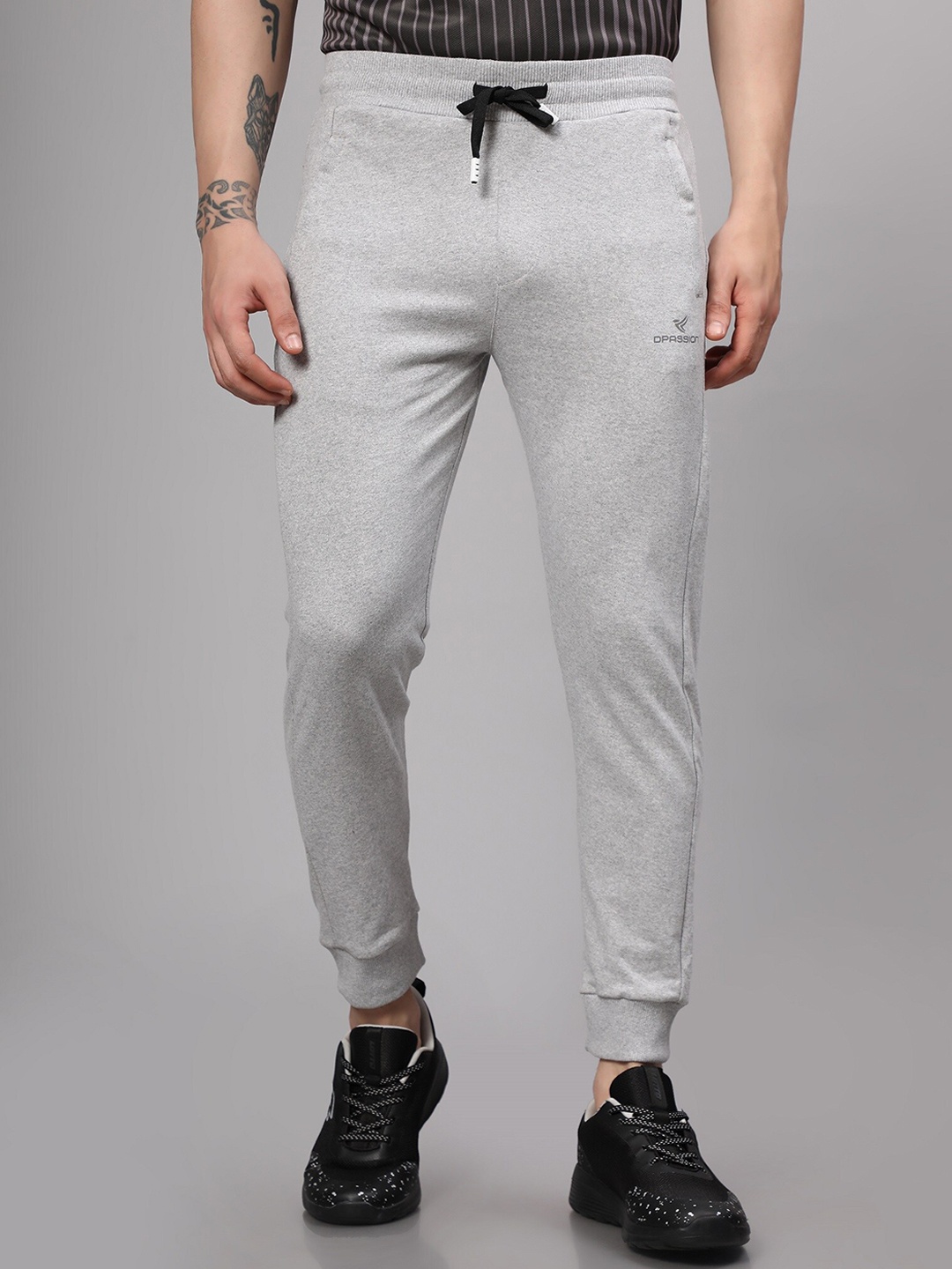 

Dpassion Men Grey Solid Cotton Joggers, Grey melange