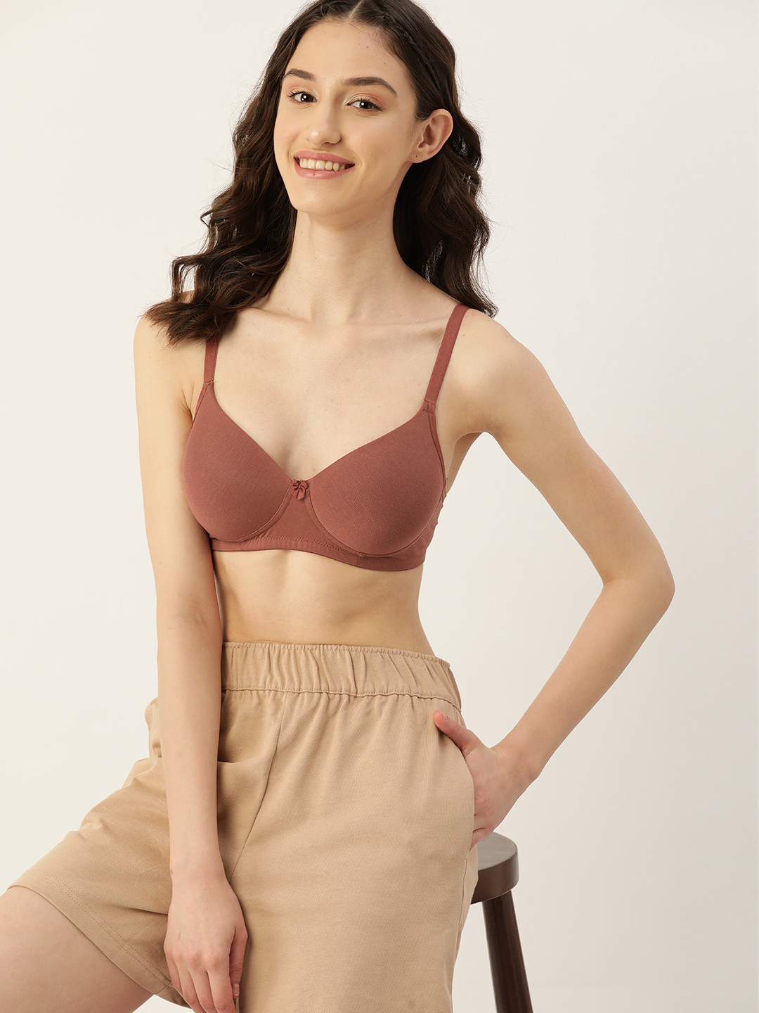 

DressBerry Medium Coverage Lightly Padded T-shirt Bra, Coffee brown
