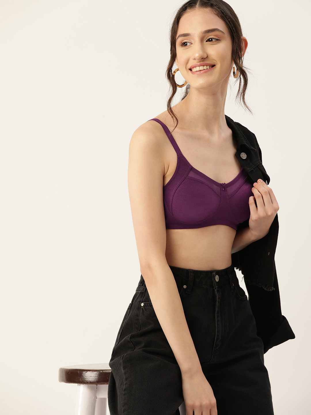 

DressBerry Medium Coverage Solid Regular Net Detail T-shirt Bra, Purple