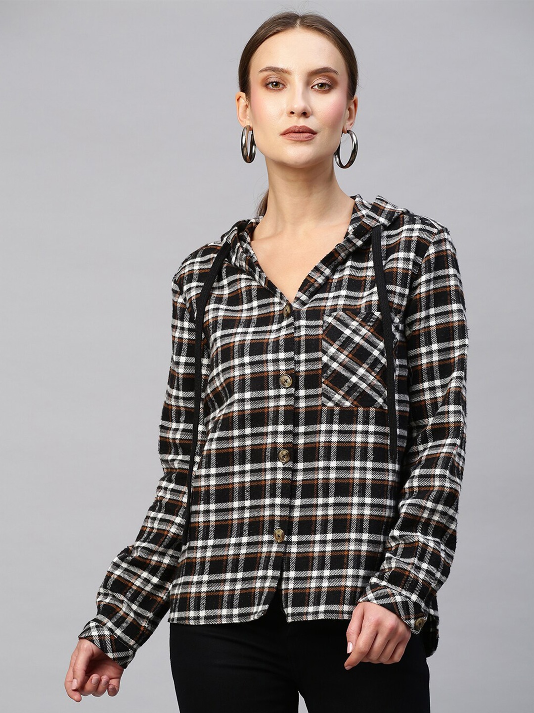

Chemistry Women Black & White Checked Casual Shirt