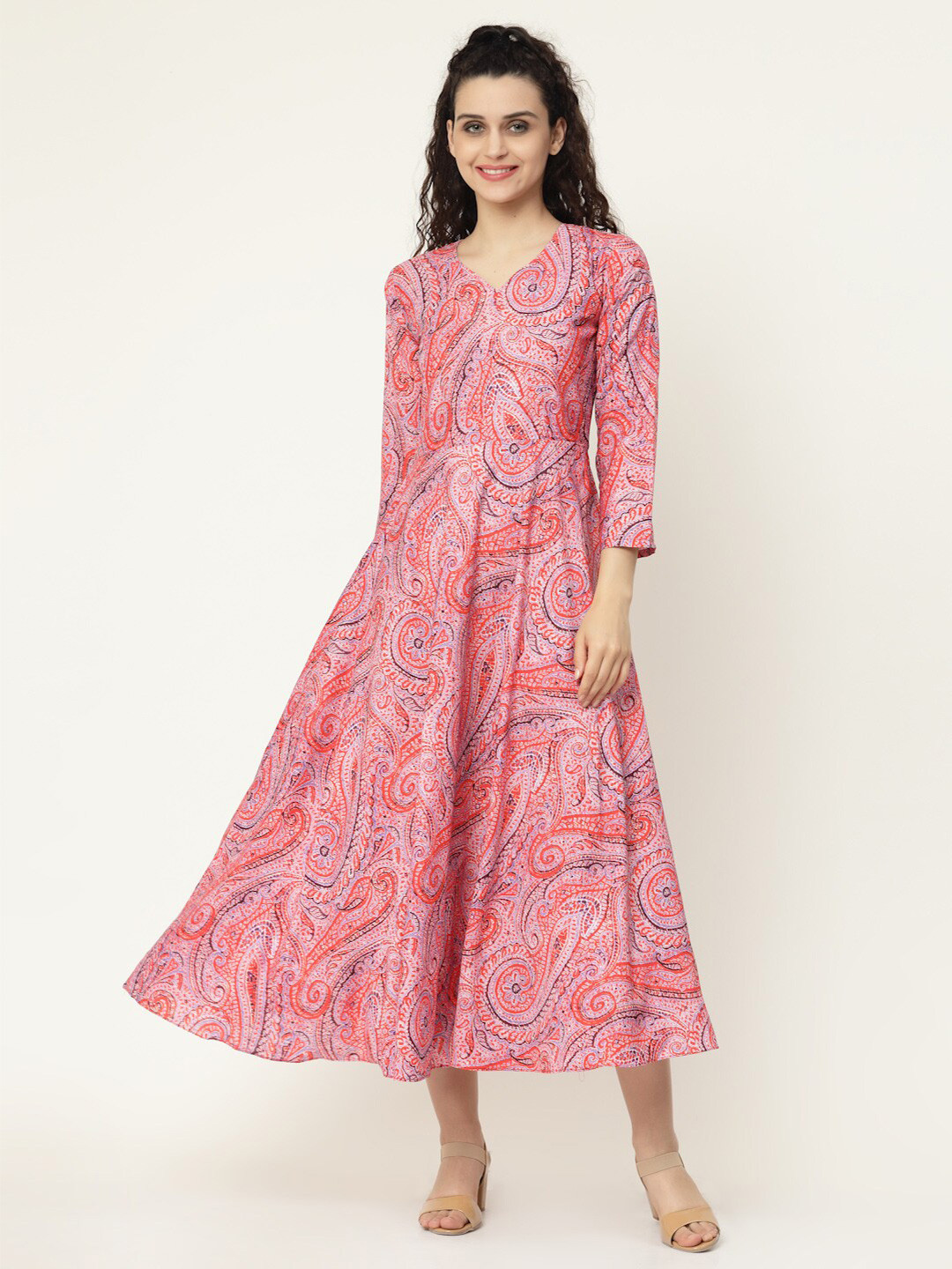

MISS AYSE Women Pink Ethnic Motifs Midi Dress