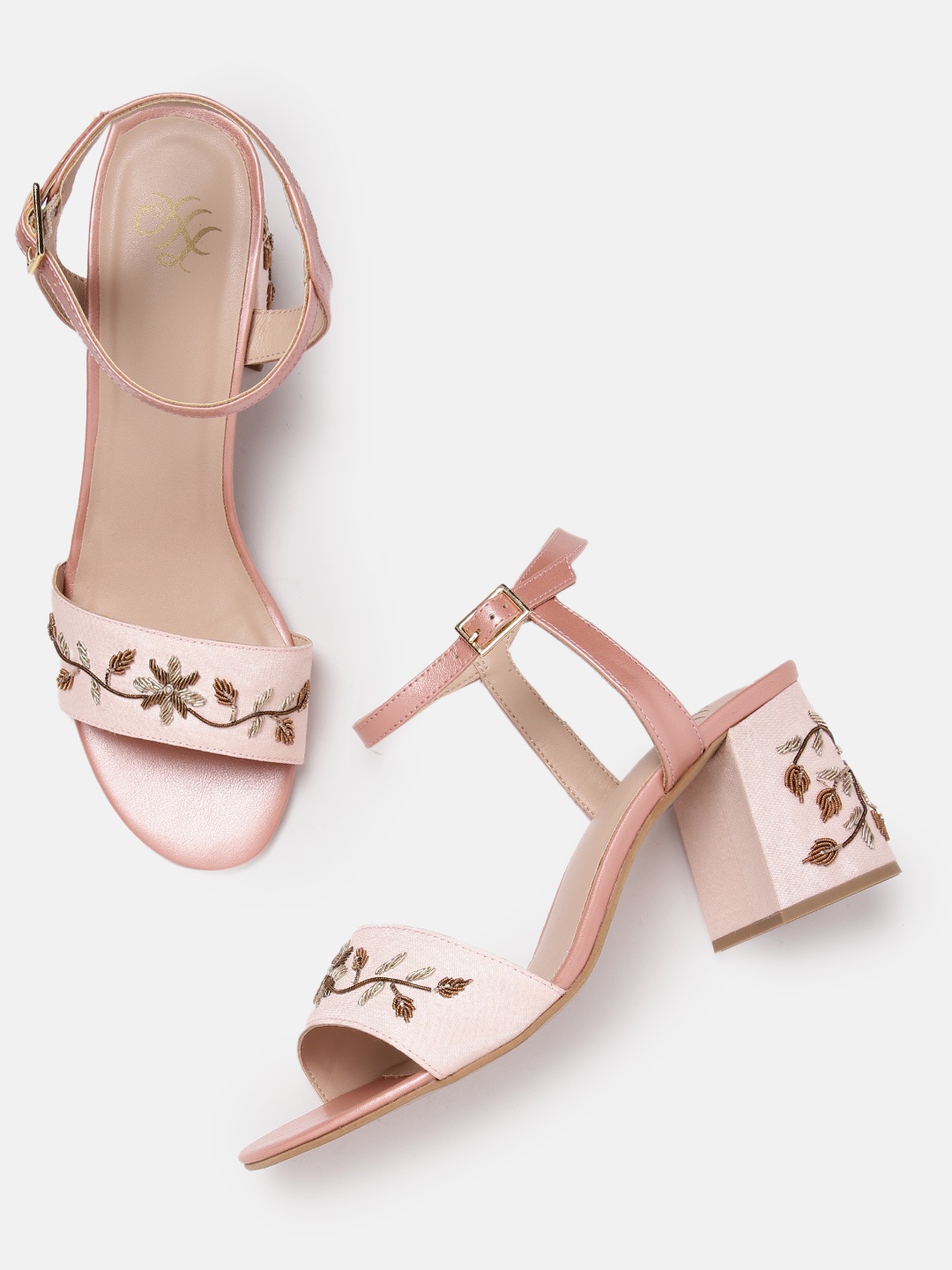 

House of Pataudi Women Embellished Ethnic Block Heels, Pink