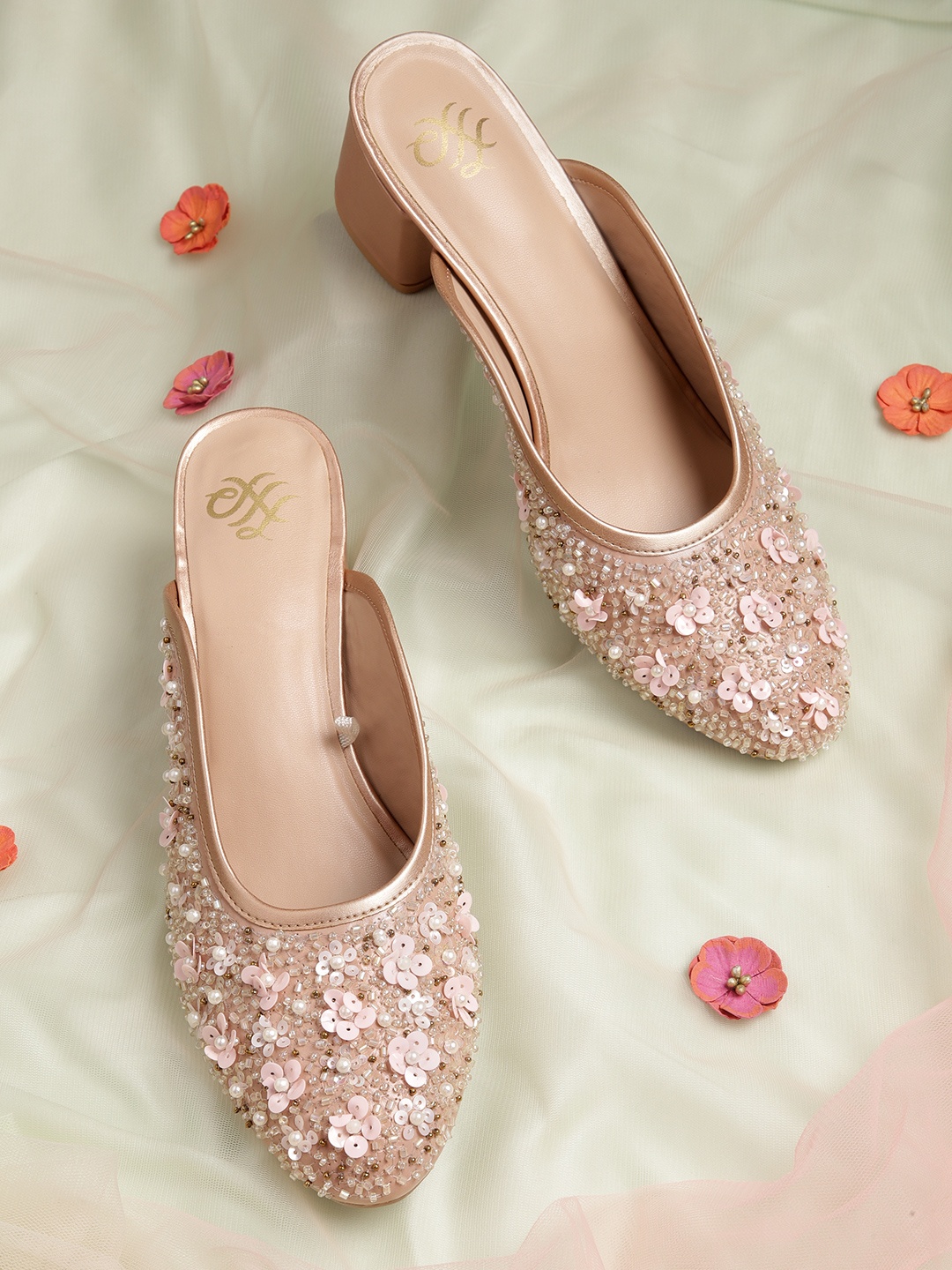 

House of Pataudi Embellished Ethnic Mules, Rose
