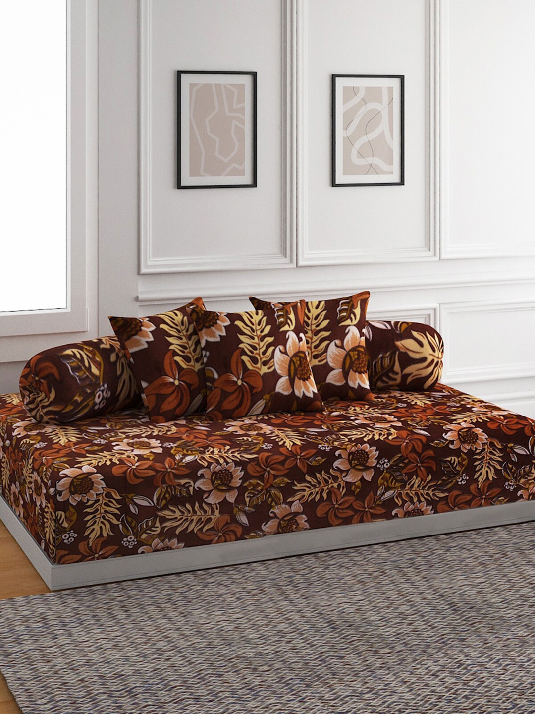 

ROMEE Pack of 6 Coffee Brown Printed Diwan Set
