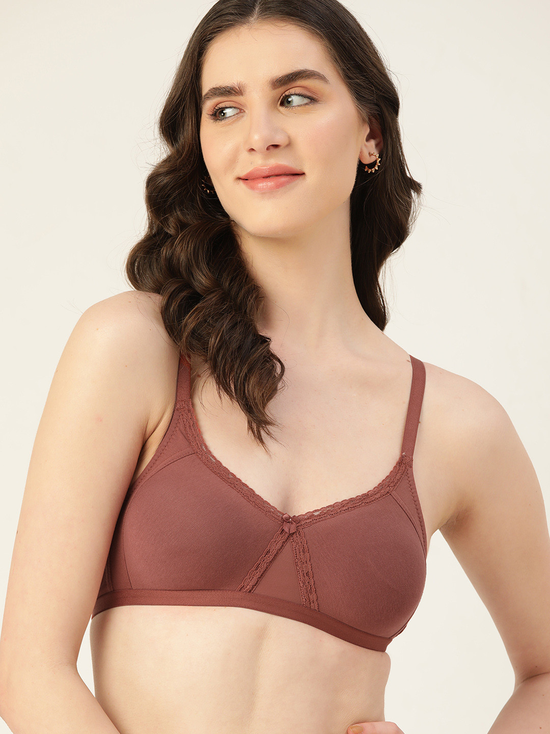 

DressBerry Lace Detail Medium Coverage Non-Padded Bra, Brown