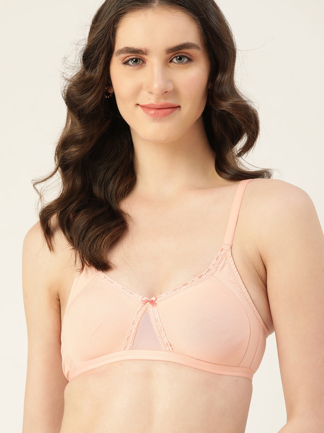 

DressBerry Lace Detail Medium Coverage Non-Padded Bra, Rose