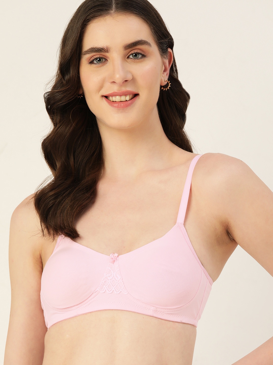 

DressBerry Lace Detail T-shirt Bra, Pink