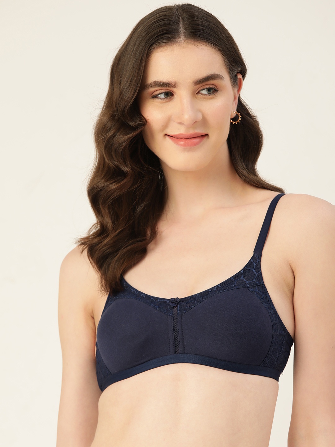 

DressBerry Non Padded Lace Detailed Bra, Navy blue