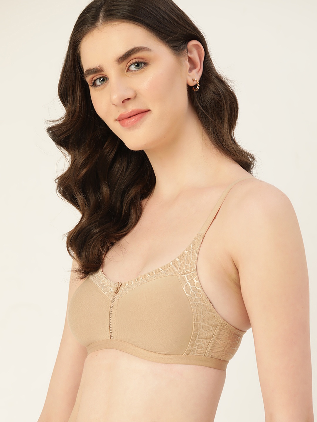 

DressBerry Medium Coverage Non-Wired Non-Padded Lace Detail Bra, Beige