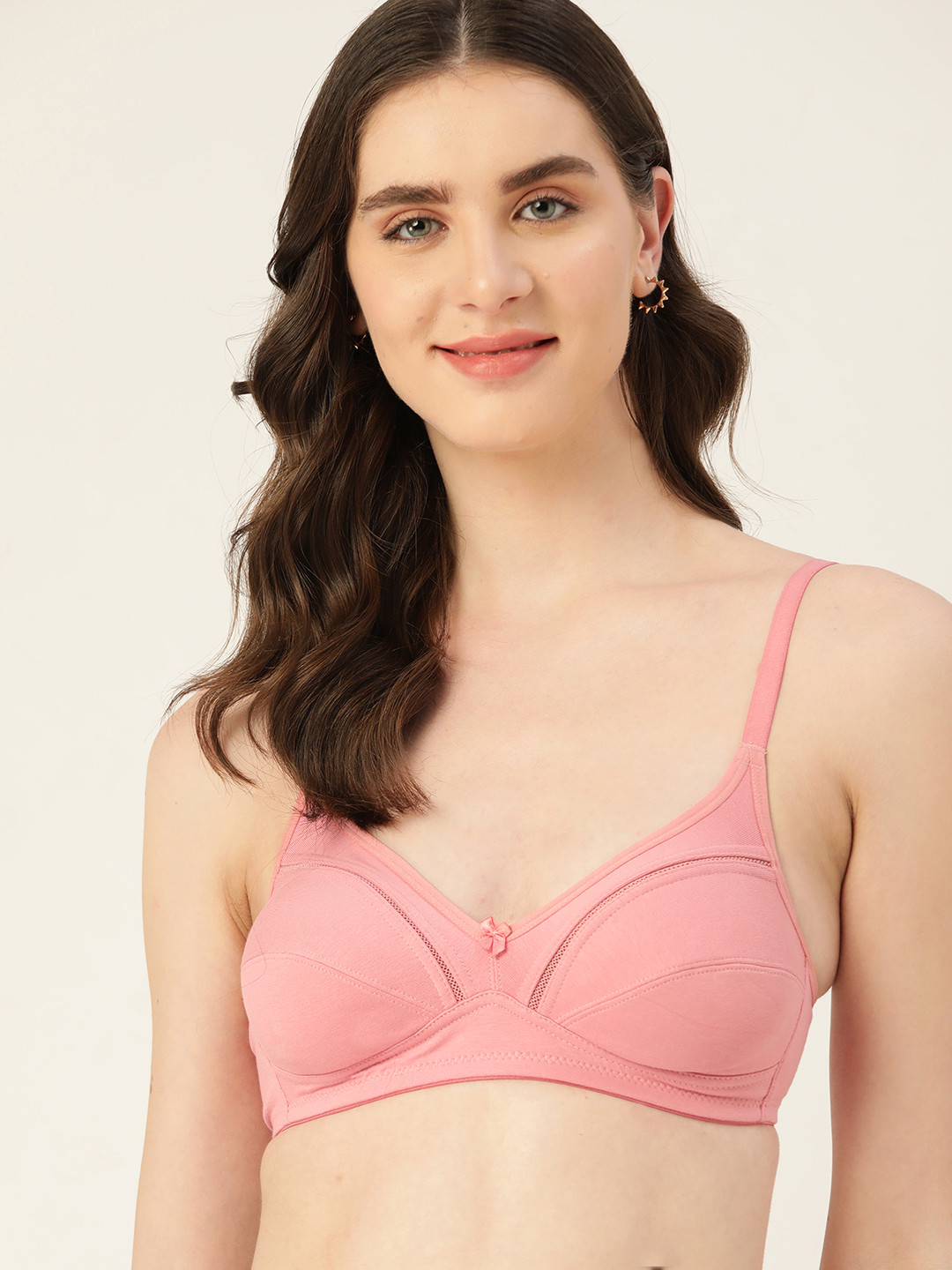 

DressBerry Lace Detail Medium Coverage Non-Wired Non-Padded Bra, Pink