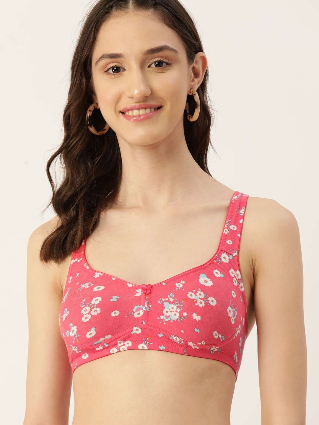 

DressBerry Floral Printed Medium Coverage Lightly Padded T-Shirt Bra, Peach