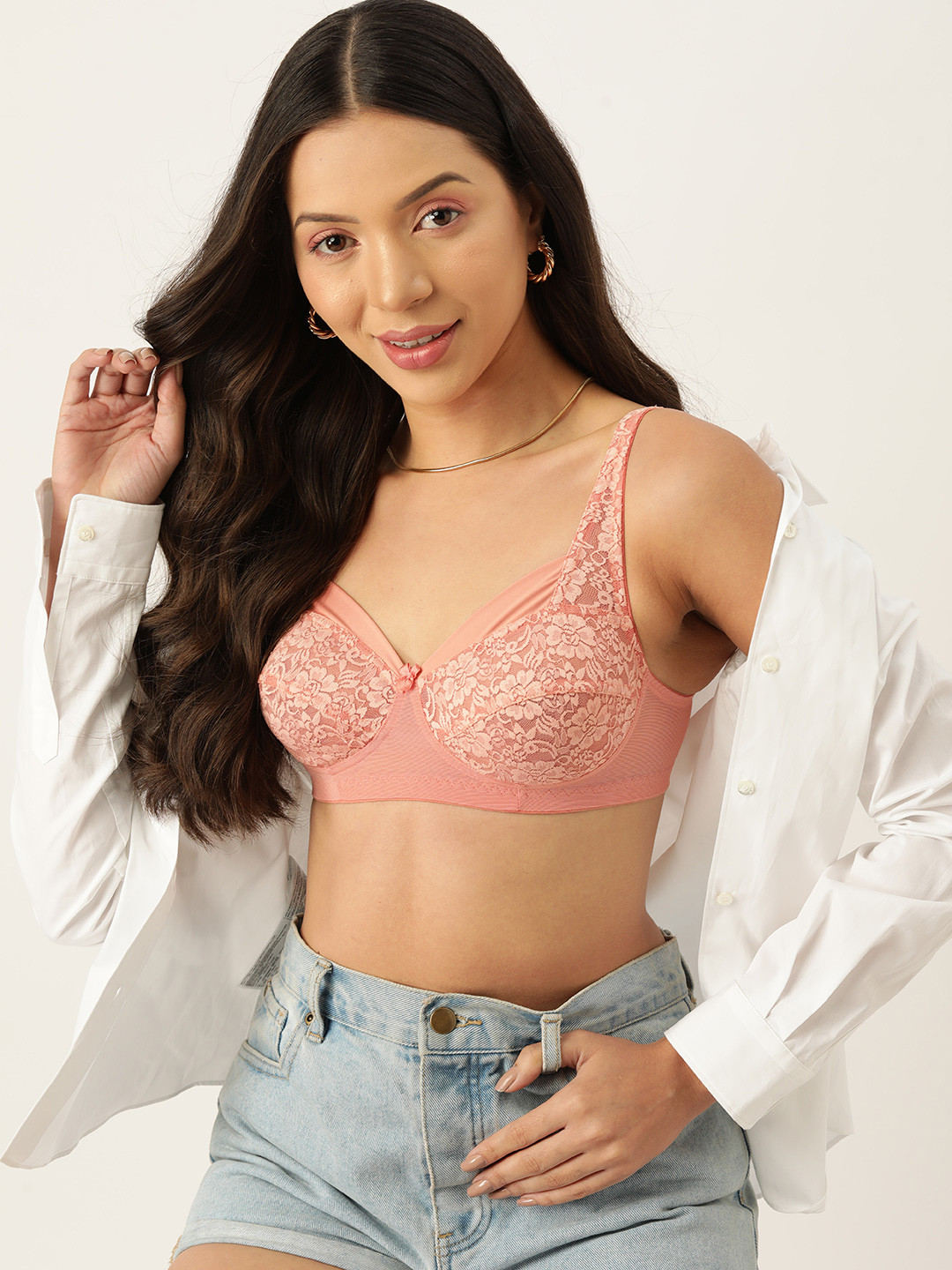 

DressBerry Lace Floral Medium Coverage Lightly Padded Bra, Pink