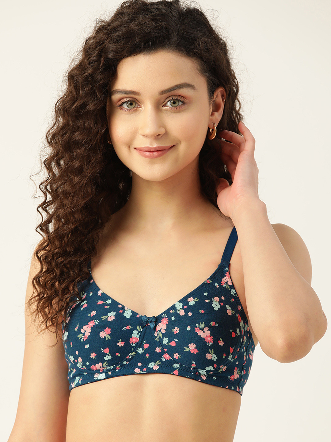 

DressBerry Floral Printed T-Shirt Bra - Non Padded, Navy blue