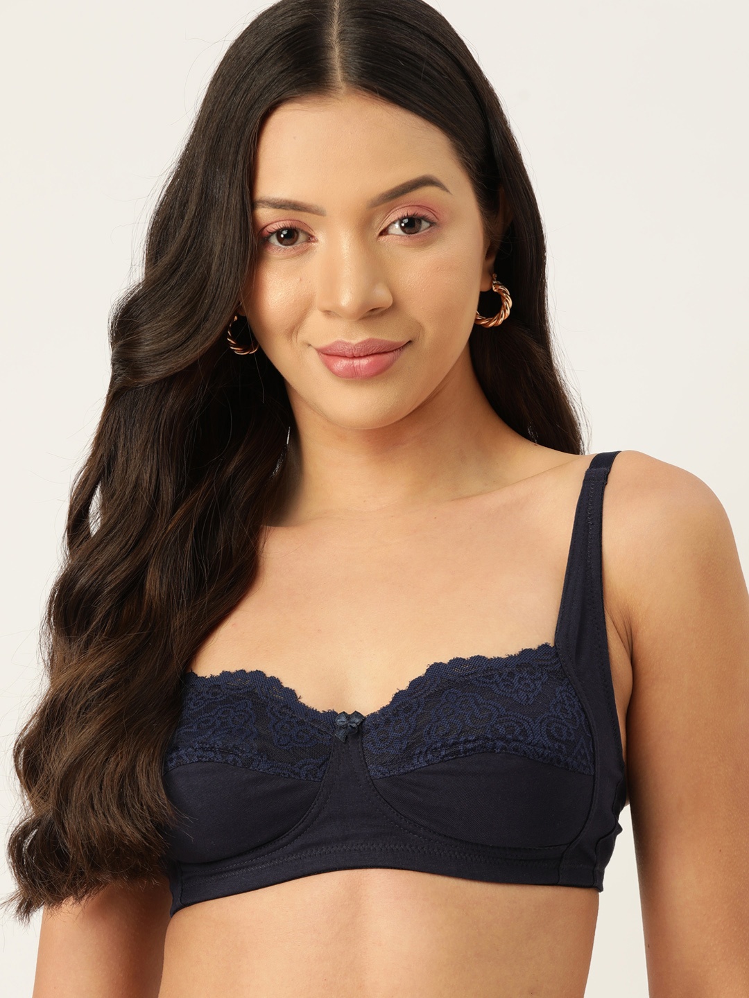 

DressBerry Floral Lace Detail Everyday Bra, Navy blue