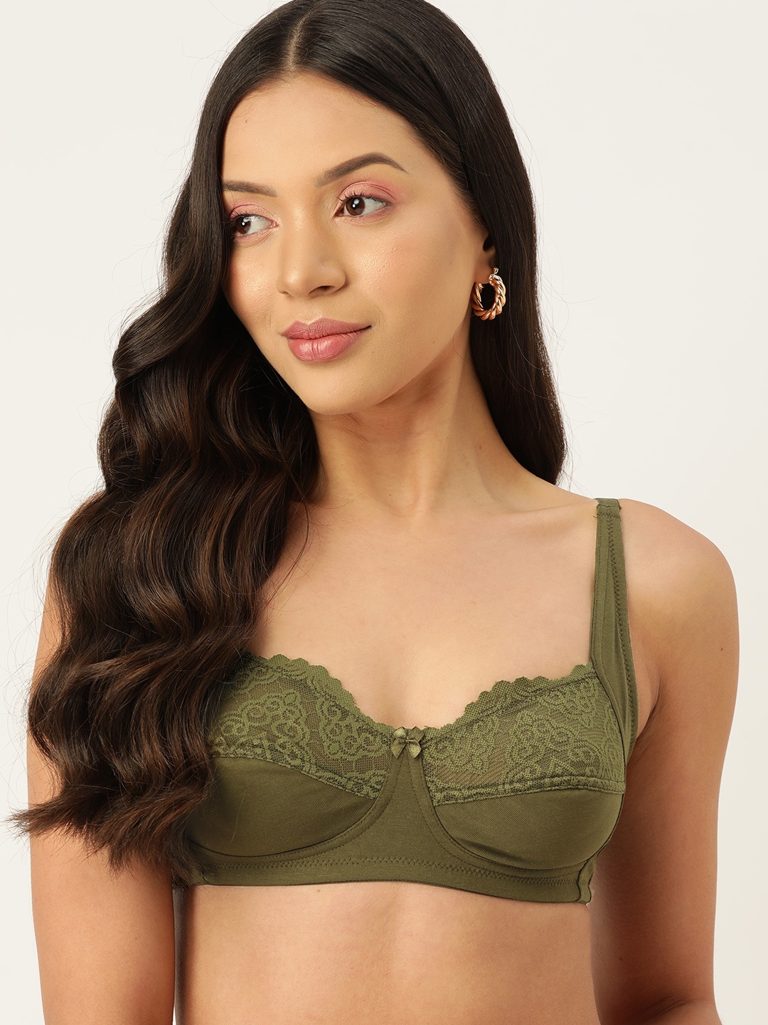 

DressBerry Floral Lace Detail Everyday Bra, Olive