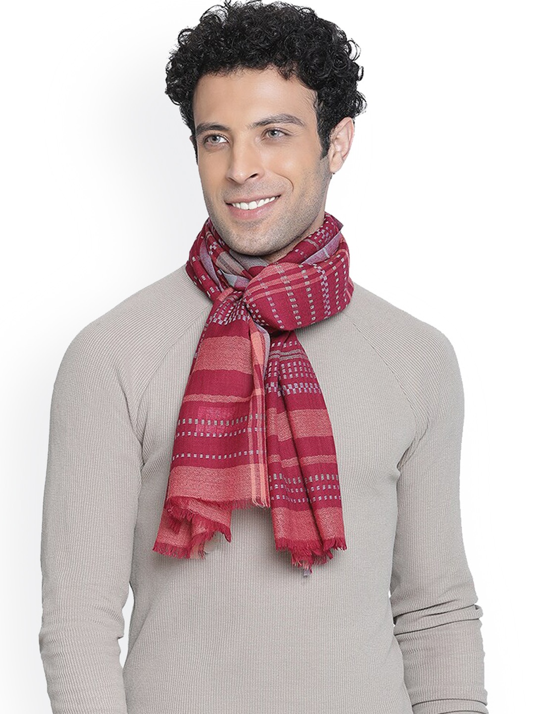 

SHINGORA Men Fuchsia-Pink Woven Design Winter Mufflers