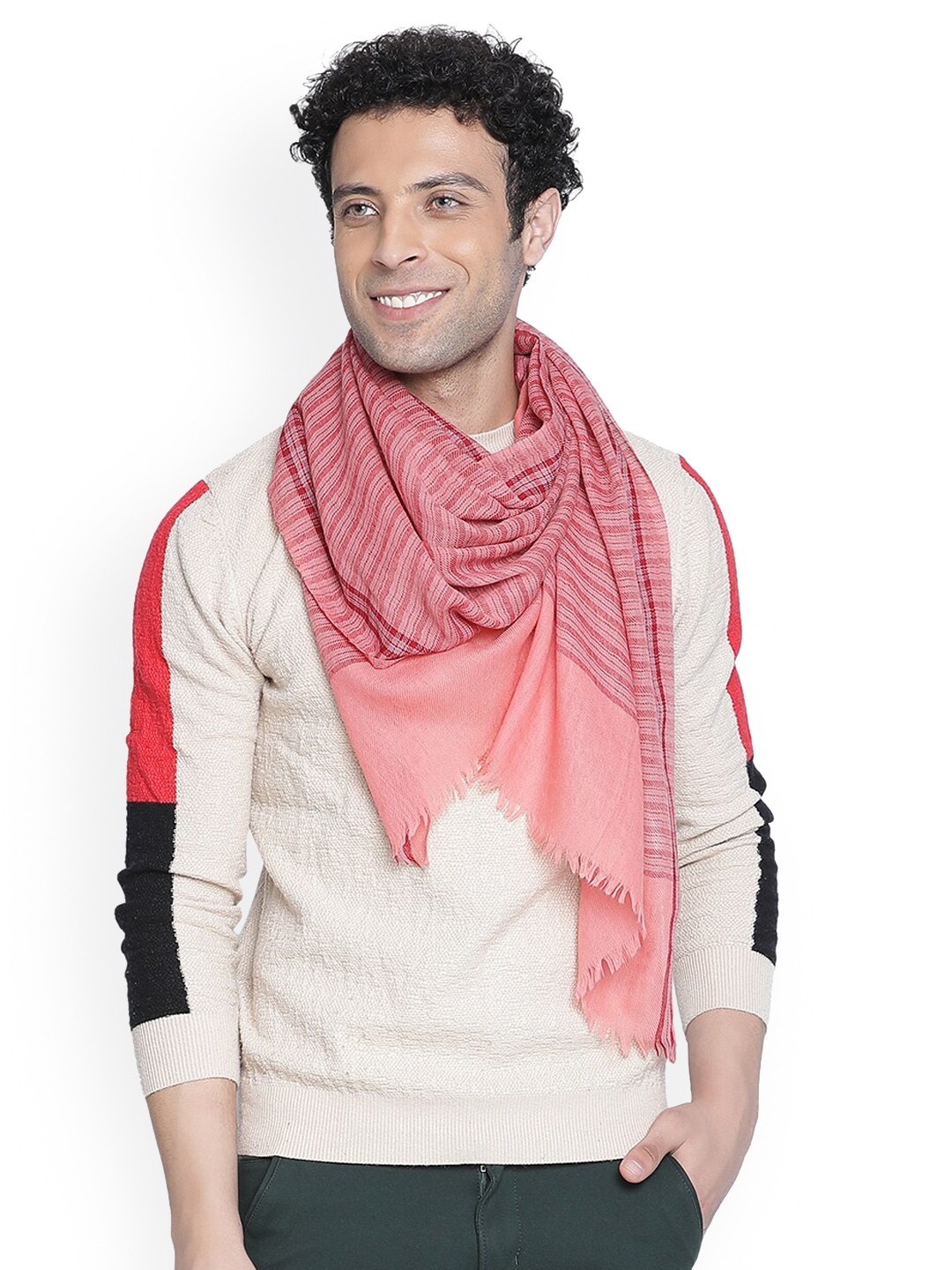 

SHINGORA Men Pink Striped Woolen Mufflers