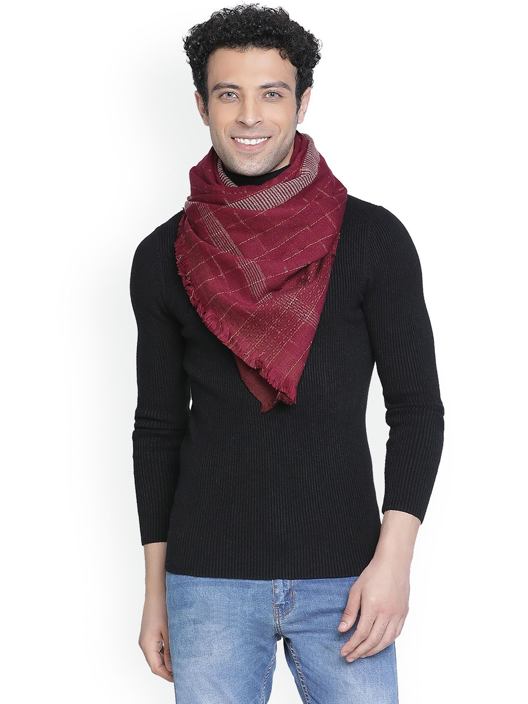 

SHINGORA Men Maroon Woven Design Winter Mufflers