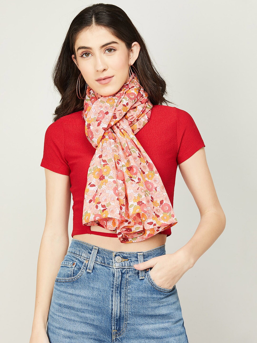 

Ginger by Lifestyle Women Pink & Yellow Floral Printed Cotton Stole