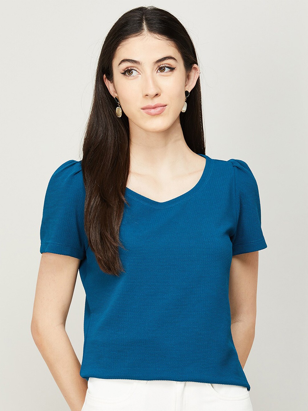 

CODE by Lifestyle Woman Blue Solid V-Neck Top